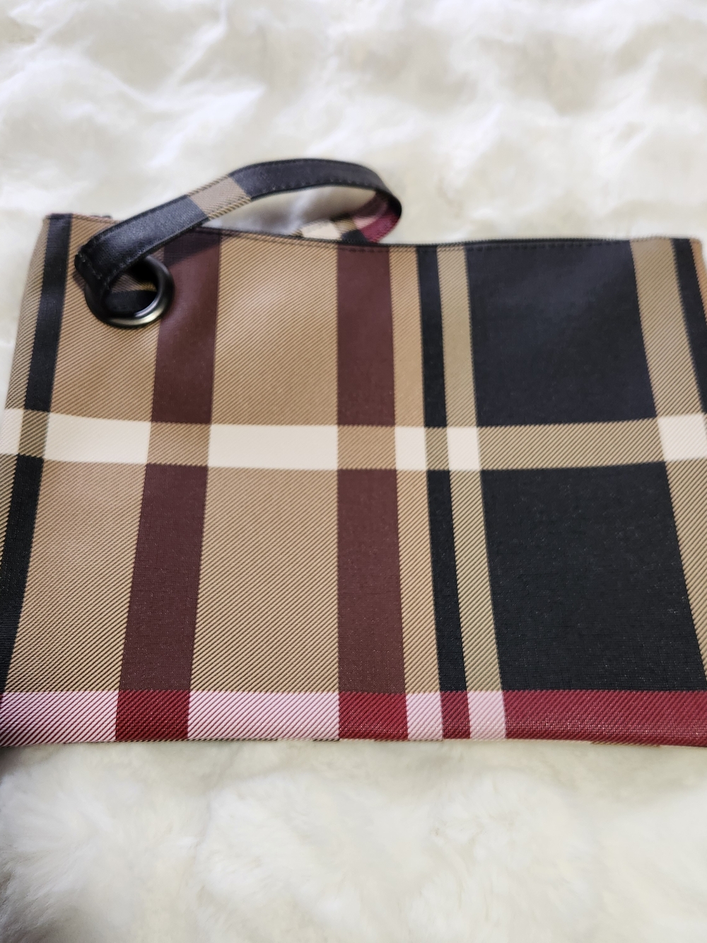 Plaid Canvas Wristlet in Beige, Black and Maroon